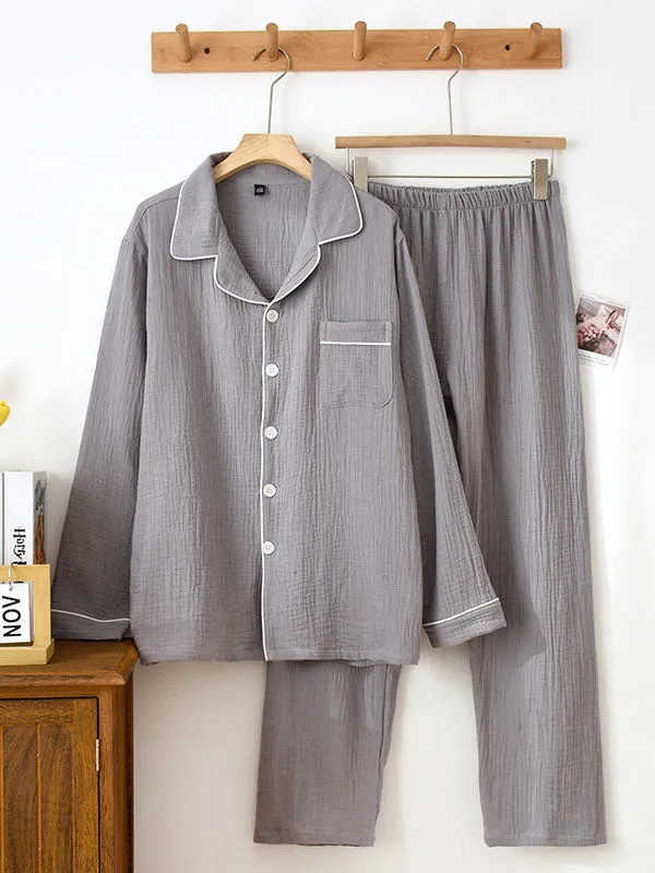 2Pcs Crepe Shirt Couple Pajamas