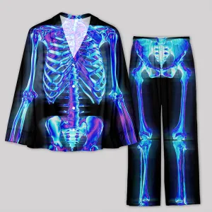 Acid Metal Chromium Skeleton Pajamas Set