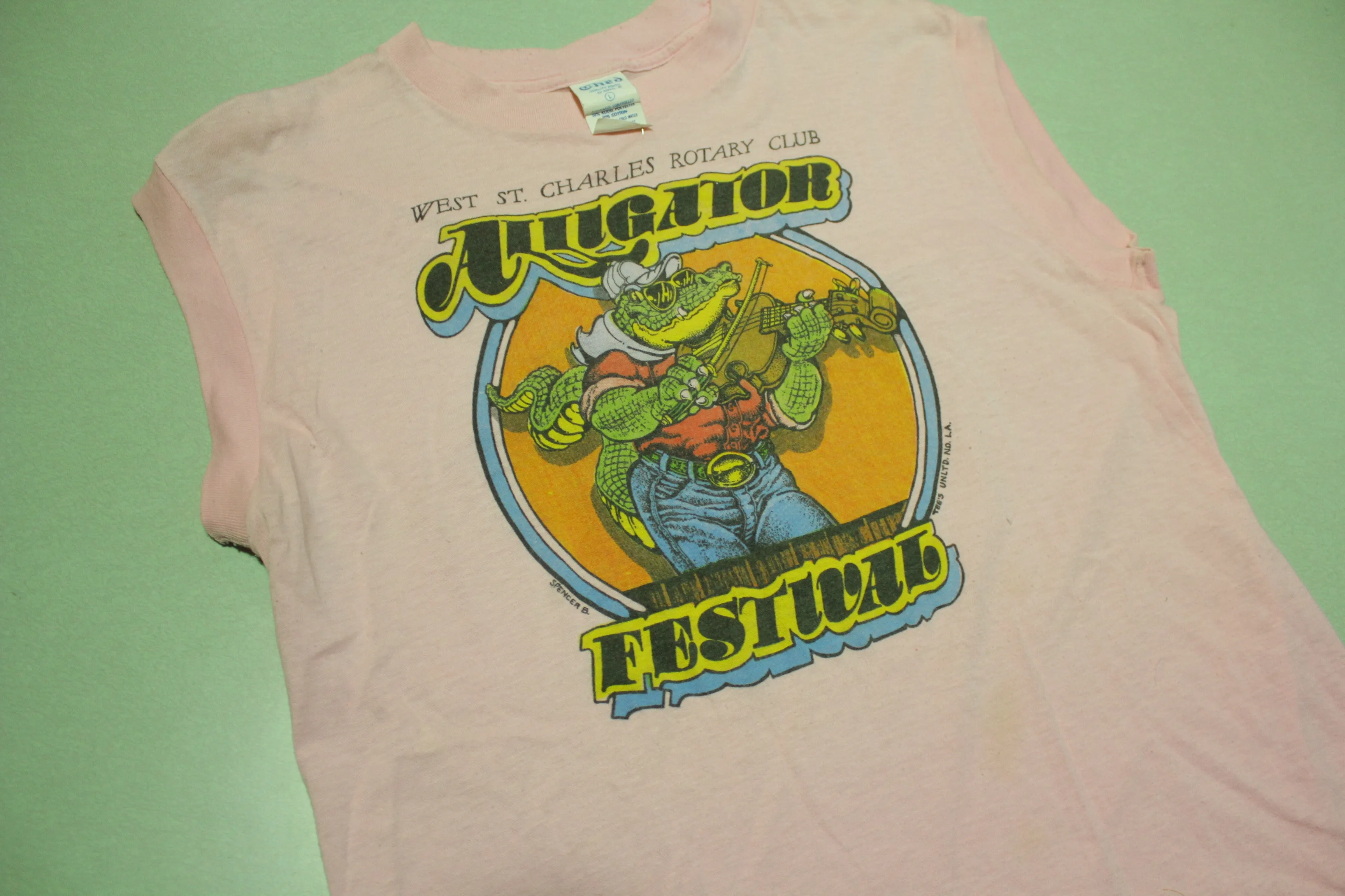 Alligator Festival West St. Charles Rotary Club Cookout Vintage 80's Pink Muscle Shirt