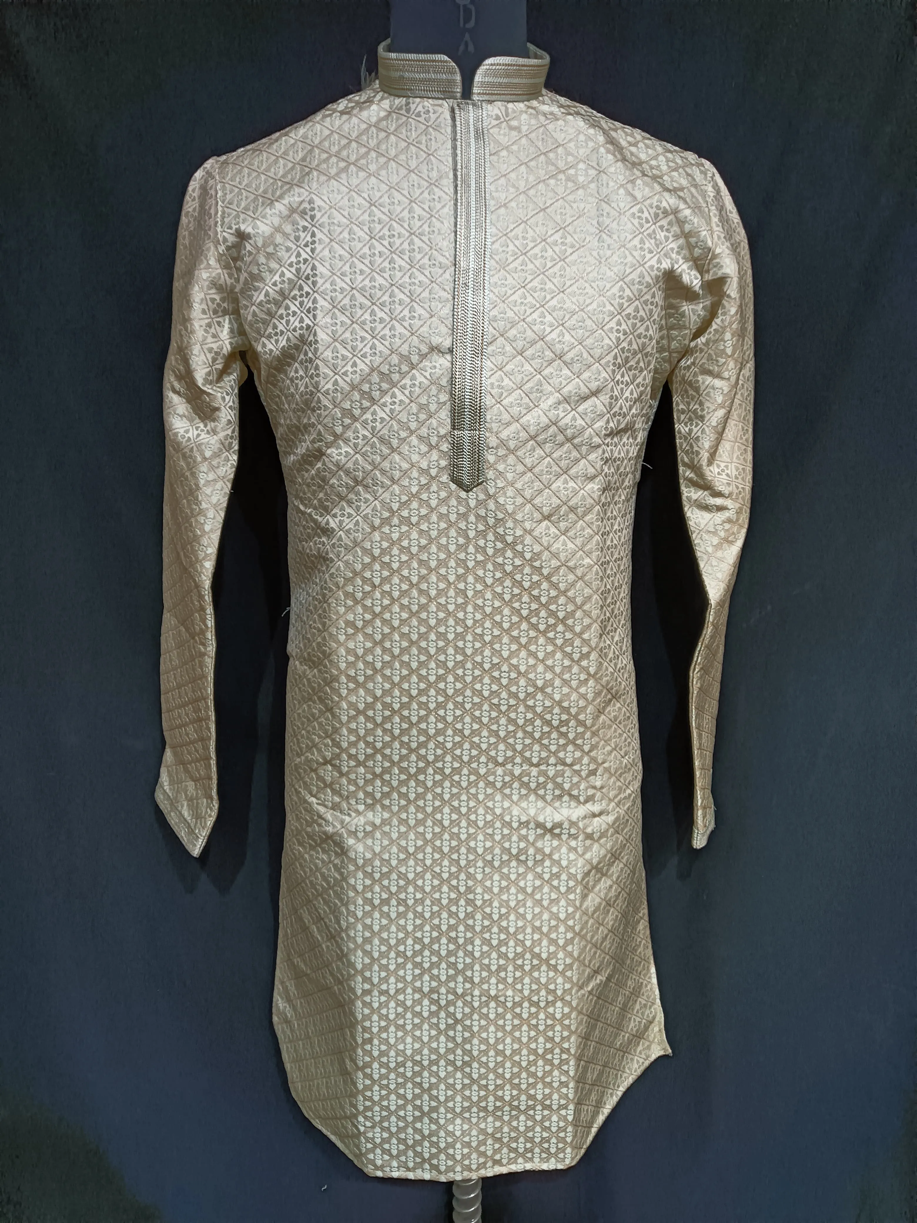 Alluring Pista Green Color Satin Brocade Kurta With Linning And Pajama Pant For Men