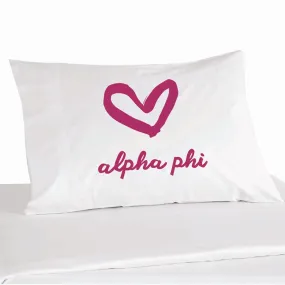 Alpha Phi Sorority Name with Heart Design on Printed Pillowcase