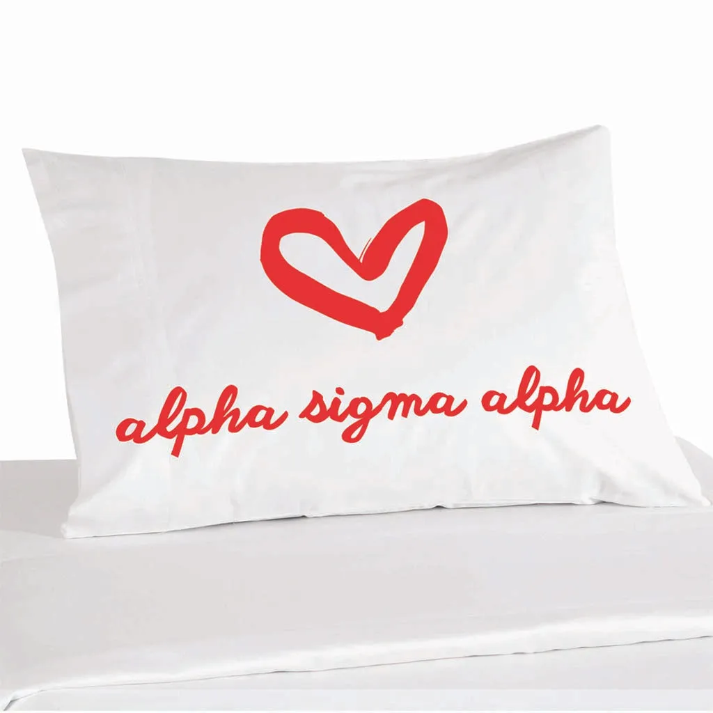 Alpha Sigma Alpha Sorority Name with Heart Design on Printed Pillowcase