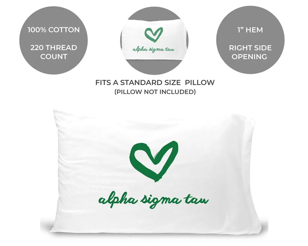 Alpha Sigma Tau Sorority Name with Heart Design on Printed Pillowcase