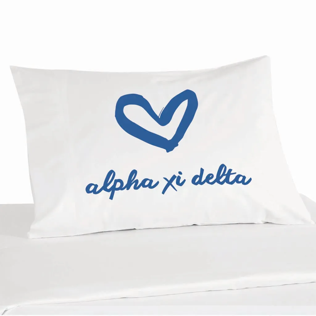 Alpha Xi Delta Sorority Name with Heart Design on Printed Pillowcase