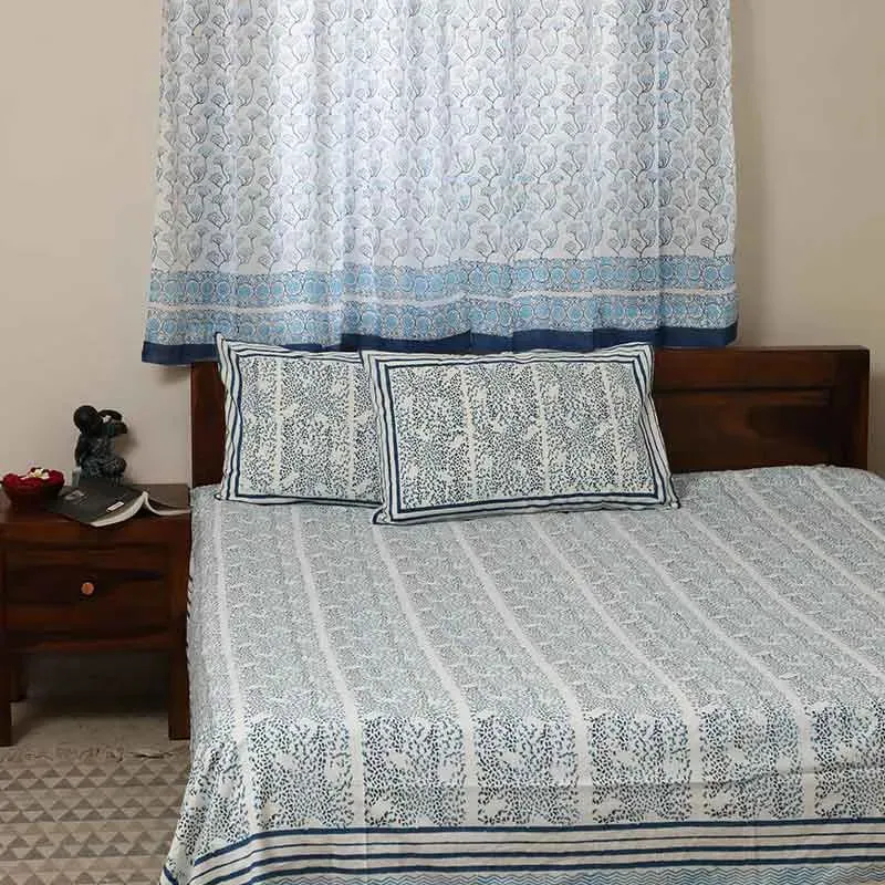 Ambar Handblock Printed Cotton Bedding Set With Pillow Covers | Double Size | 90 x 108 inches