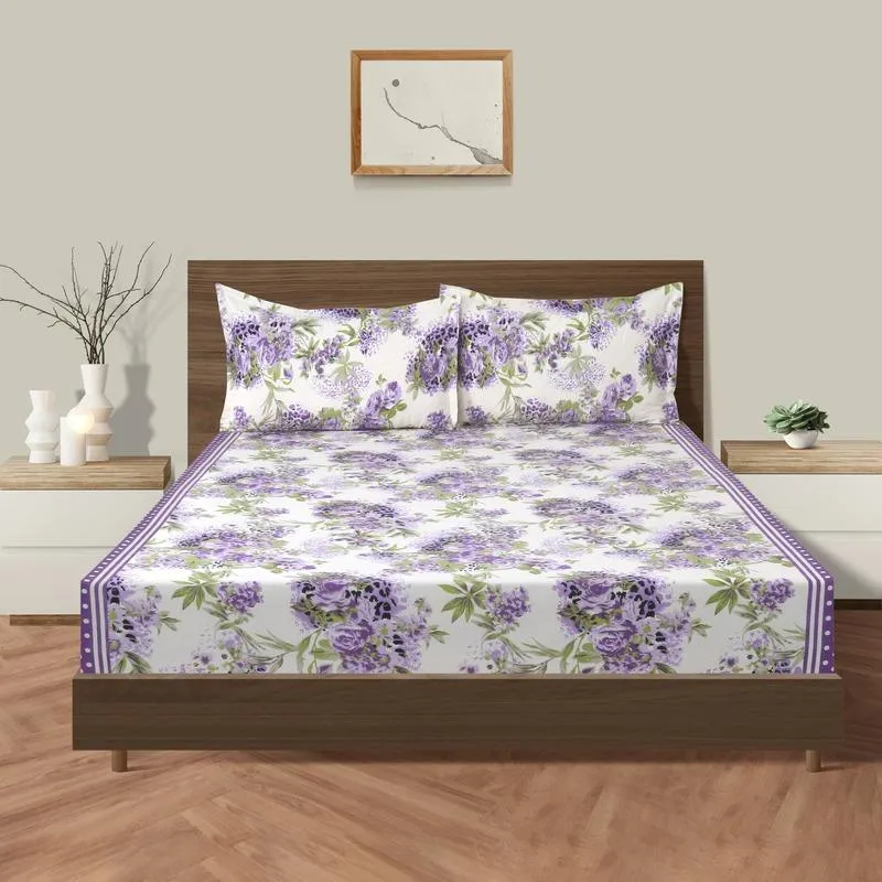 Anemone Floral Print Cotton Bedding Set With Pillow Covers | Double , Double Fitted , King Size |  90 x 108 Inches , 72 x 78  Inches , 108 x 108 Inches