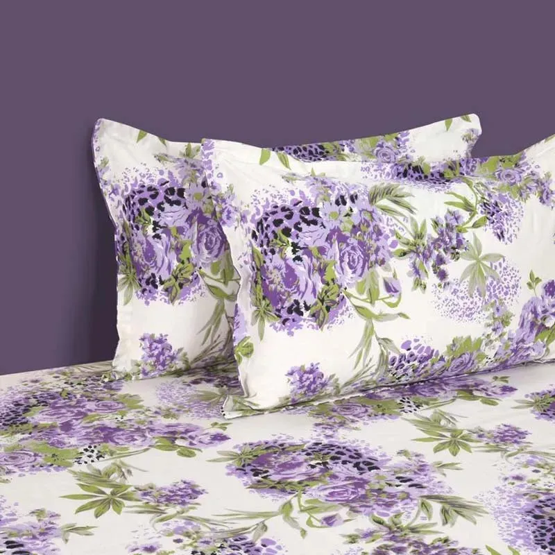 Anemone Floral Print Cotton Bedding Set With Pillow Covers | Double , Double Fitted , King Size |  90 x 108 Inches , 72 x 78  Inches , 108 x 108 Inches