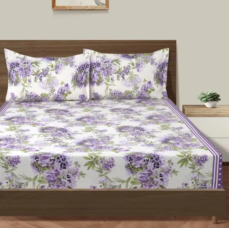 Anemone Floral Print Cotton Bedding Set With Pillow Covers | Double , Double Fitted , King Size |  90 x 108 Inches , 72 x 78  Inches , 108 x 108 Inches