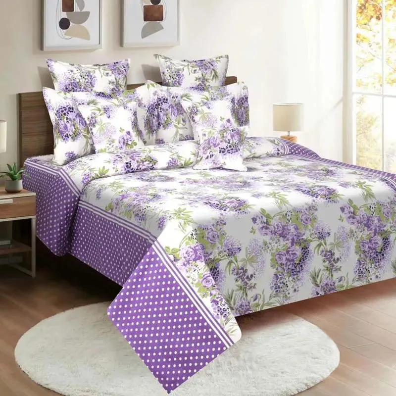 Anemone Floral Print Cotton Bedding Set With Pillow Covers | Double , Double Fitted , King Size |  90 x 108 Inches , 72 x 78  Inches , 108 x 108 Inches