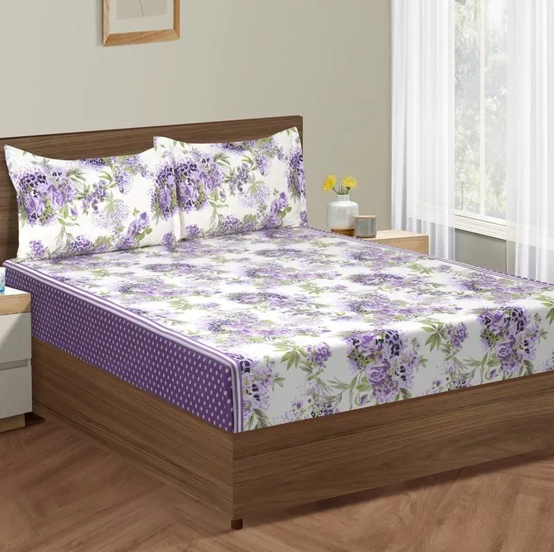 Anemone Floral Print Cotton Bedding Set With Pillow Covers | Double , Double Fitted , King Size |  90 x 108 Inches , 72 x 78  Inches , 108 x 108 Inches