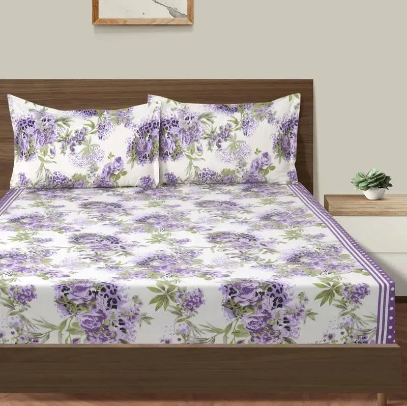 Anemone Floral Print Cotton Bedding Set With Pillow Covers | Double , Double Fitted , King Size |  90 x 108 Inches , 72 x 78  Inches , 108 x 108 Inches