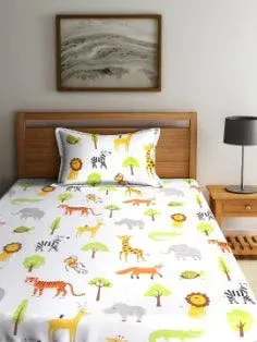 Animal Print Cotton Bedding Set With Pillow Covers | Single Size | 59 x 91 inches