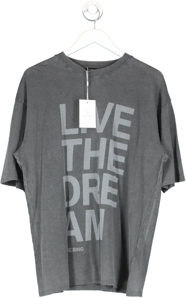 Anine Bing Grey Cason Live The Dream Logo T-Shirt - UK Size S - Trendy Graphic Tee for Casual Style