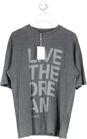 Anine Bing Grey Cason Live The Dream Logo T-Shirt - UK Size S - Trendy Graphic Tee for Casual Style