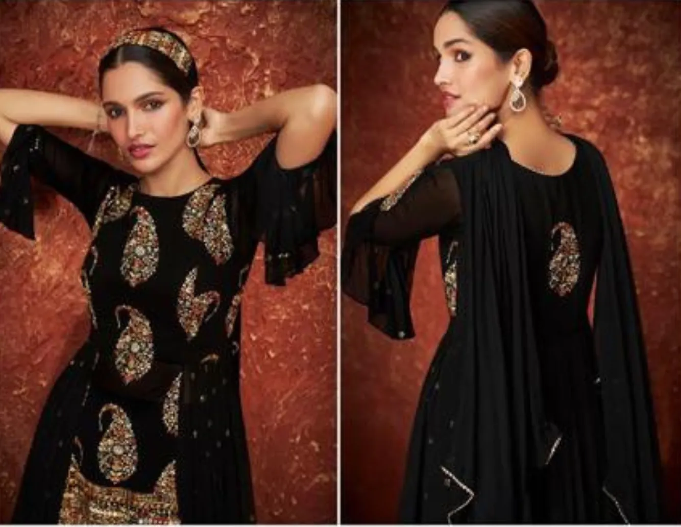 Attractive Black Color Embroidery Salwar Suits With Sequins Work For Women