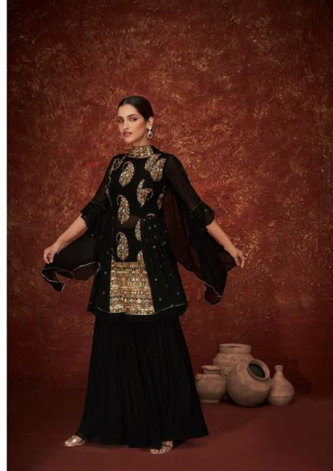 Attractive Black Color Embroidery Salwar Suits With Sequins Work For Women