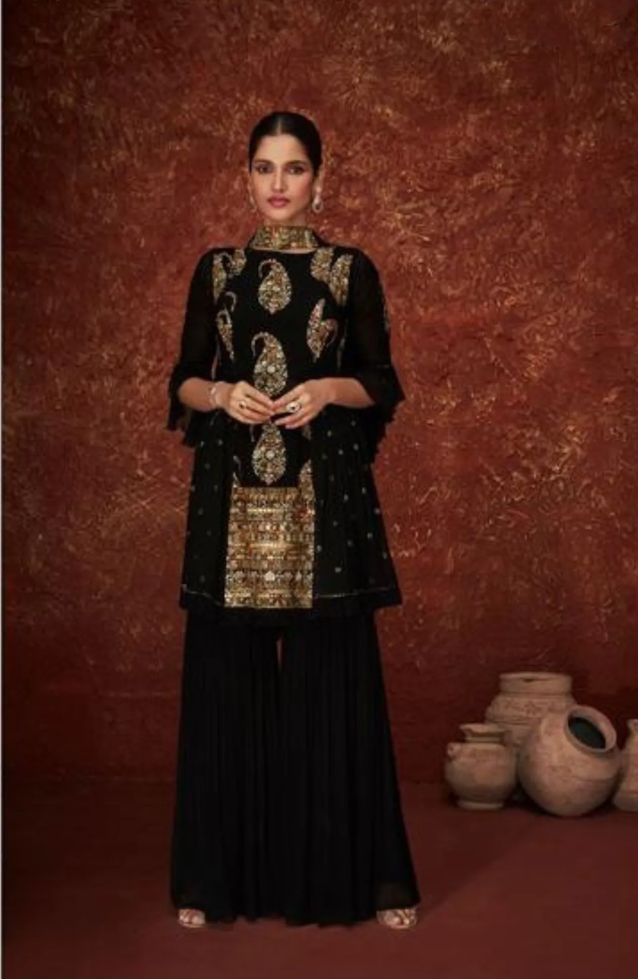 Attractive Black Color Embroidery Salwar Suits With Sequins Work For Women