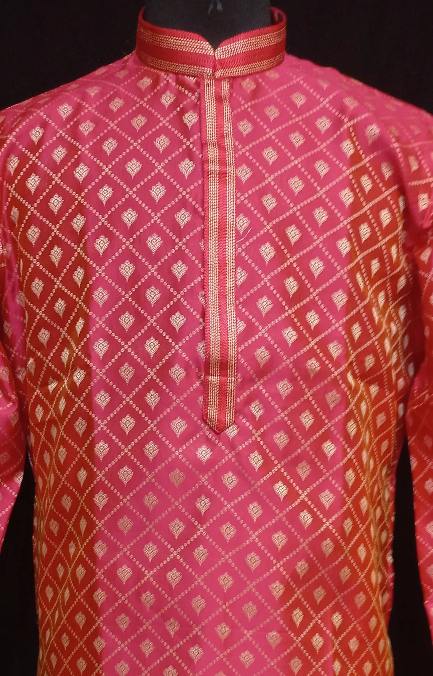 Attractive Rani Pink Color Banarasi Zari Brocade With Linning Kurta Suits For Men