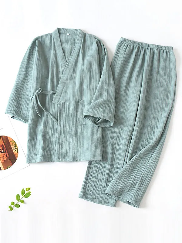 Belted Robe Pants Cotton Pajamas