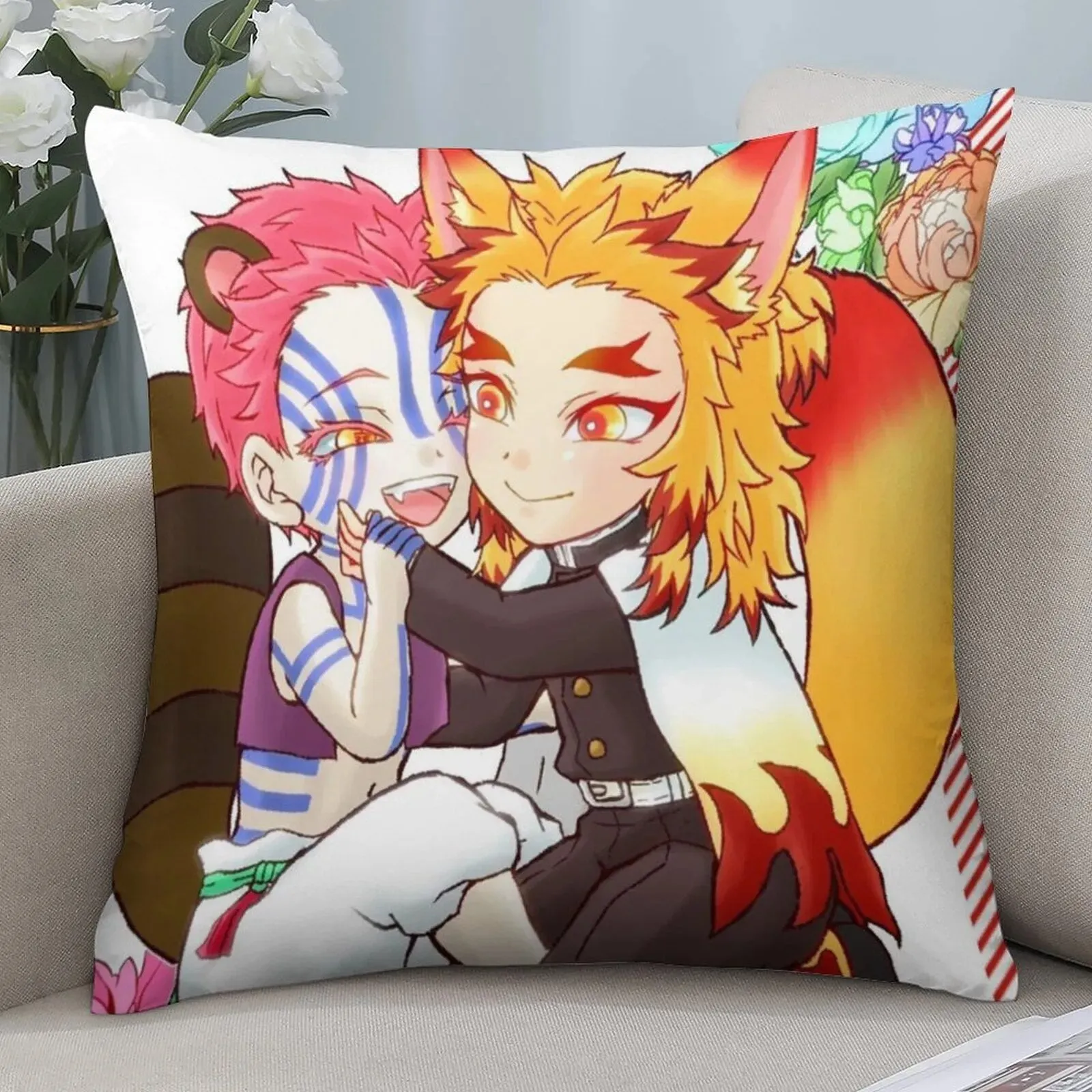 Best Funny Akaza X Kyojuro Demon Slayer Pillow Case Kimetsu No Yaiba Anime Soft Polyester Pillowcase Bed Zipper Summer Cover