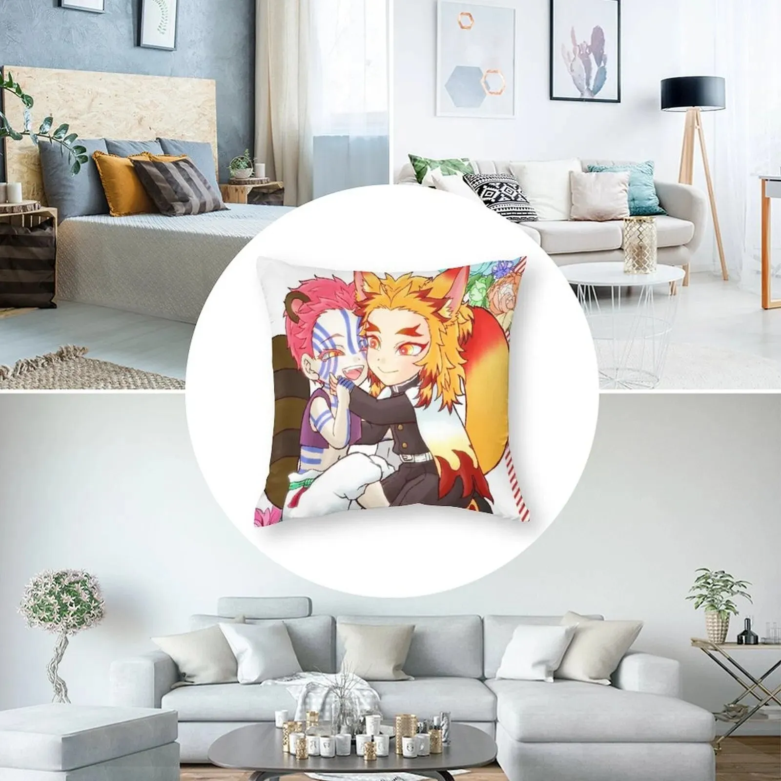 Best Funny Akaza X Kyojuro Demon Slayer Pillow Case Kimetsu No Yaiba Anime Soft Polyester Pillowcase Bed Zipper Summer Cover