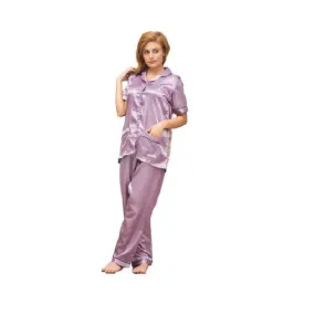 Best Silk Nightwear Pajama & Shirt Set For Ladies | Girls Purple Color Silk Loungewear