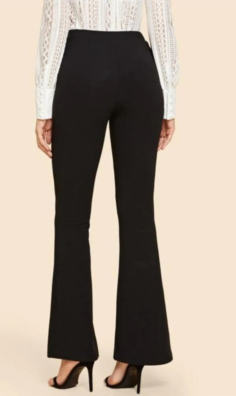 Black Vintage Contrast Binding Flare Leg Elastic Waist Elegant Pants