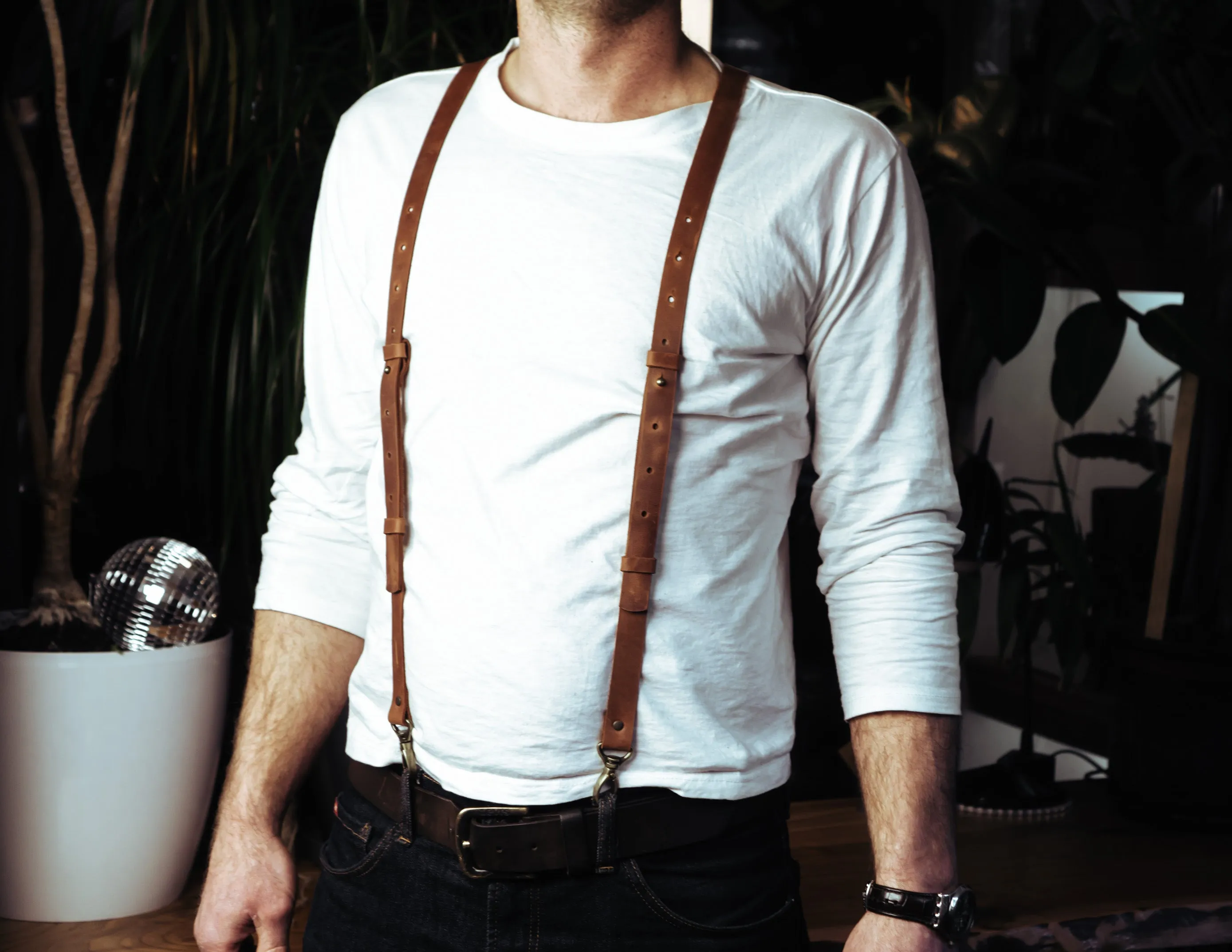 Brown Leather Suspenders | tigger snap suspenders