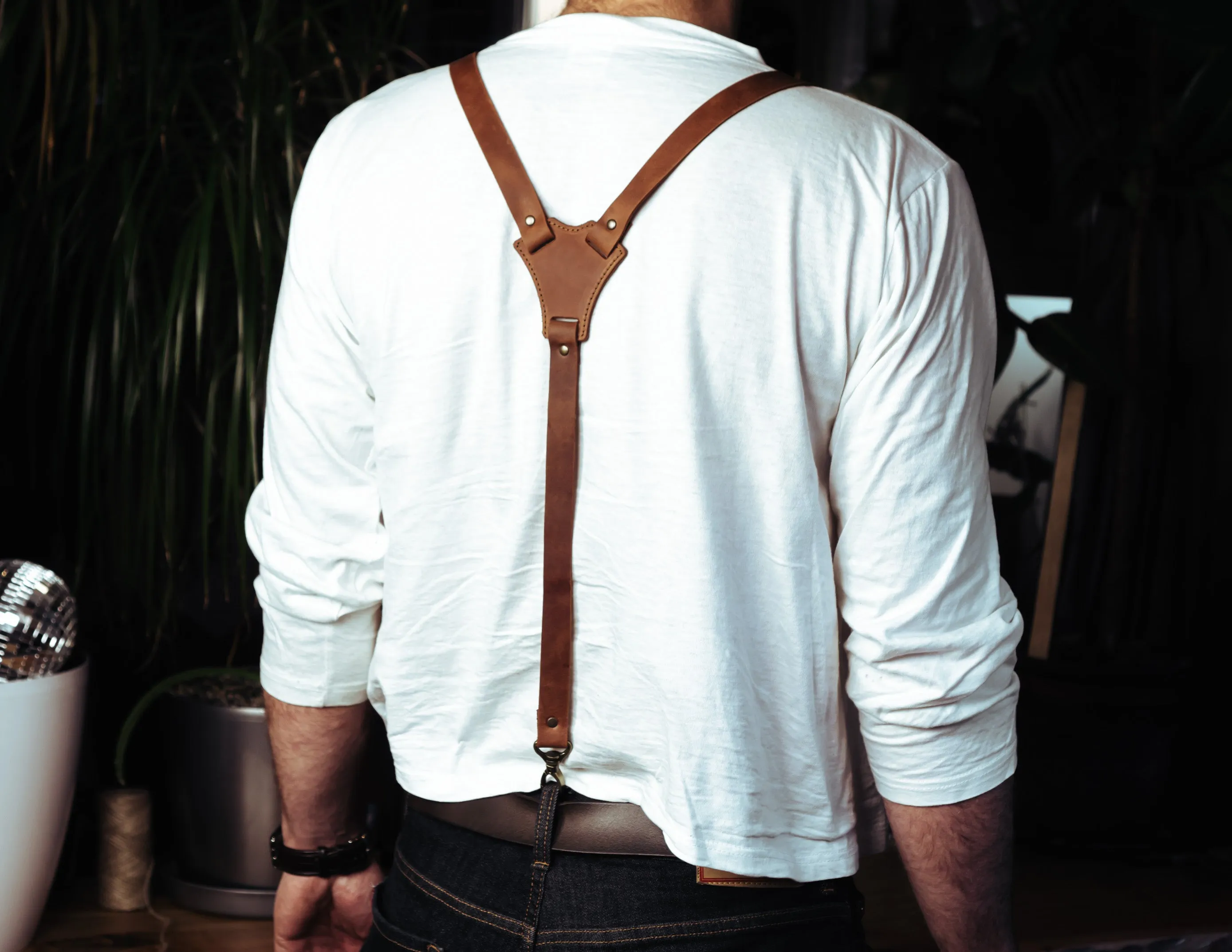 Brown Leather Suspenders | tigger snap suspenders