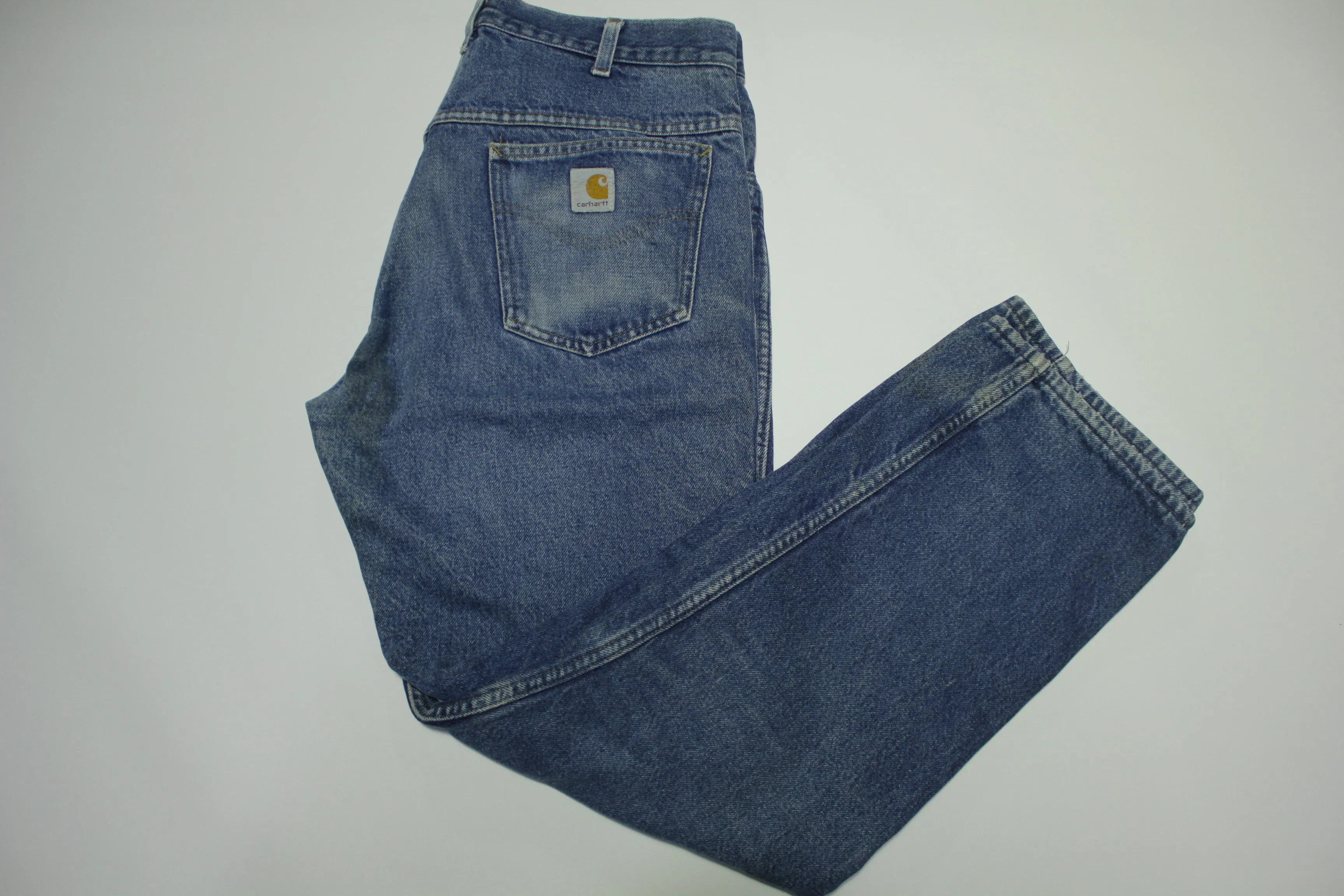 Carhartt Vintage WF128 Flannel Lined Union Made USA Blue Jean Denim Work Pants