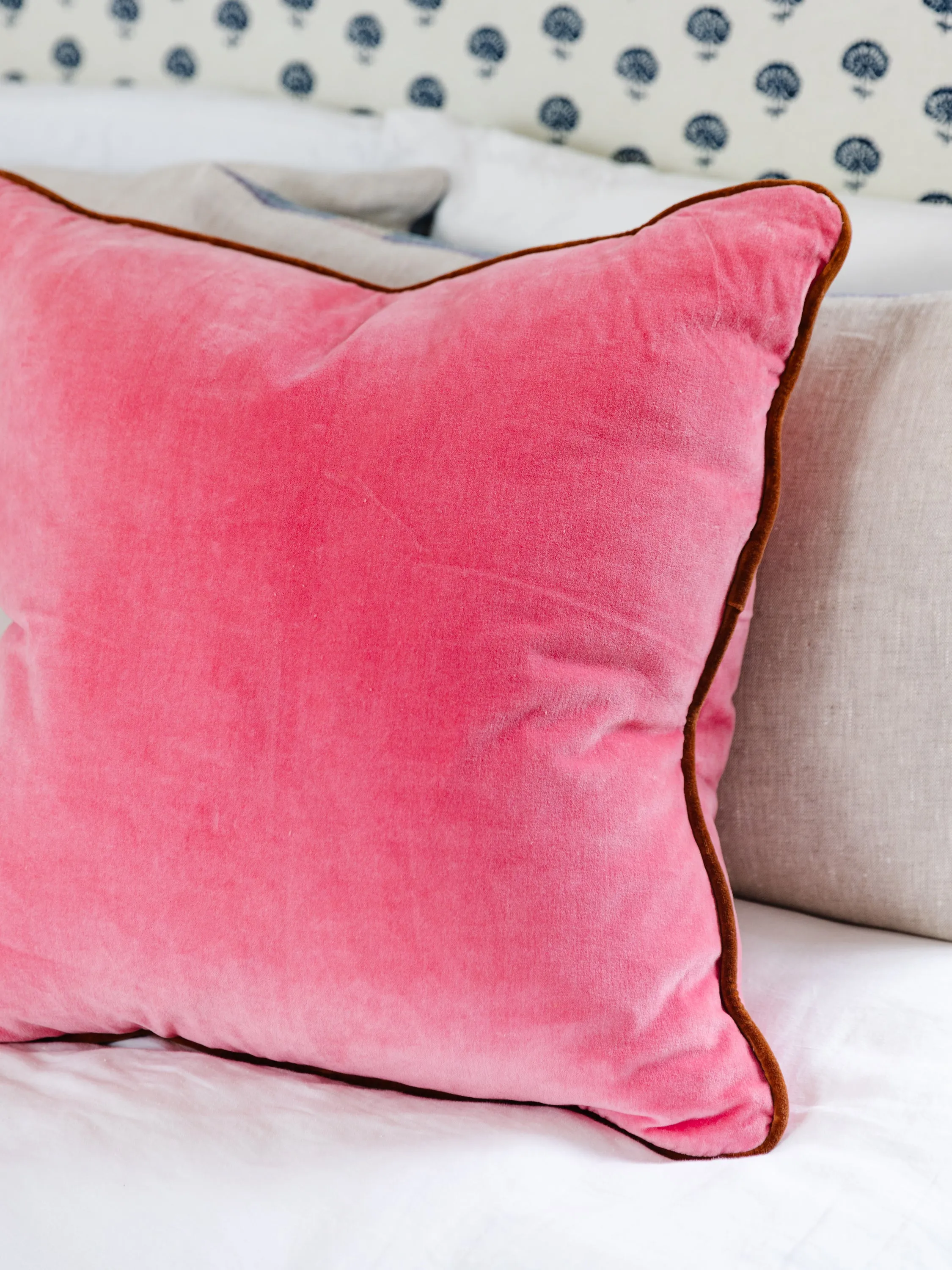 Charliss Velvet Pillow - Light Pink   Rust