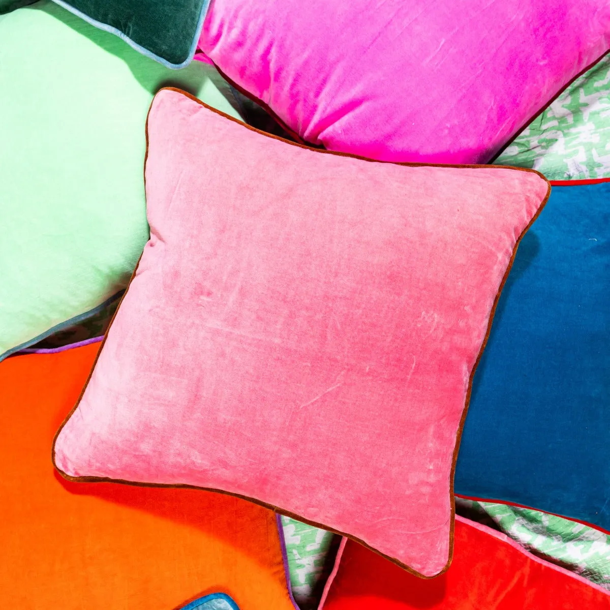 Charliss Velvet Pillow - Light Pink   Rust