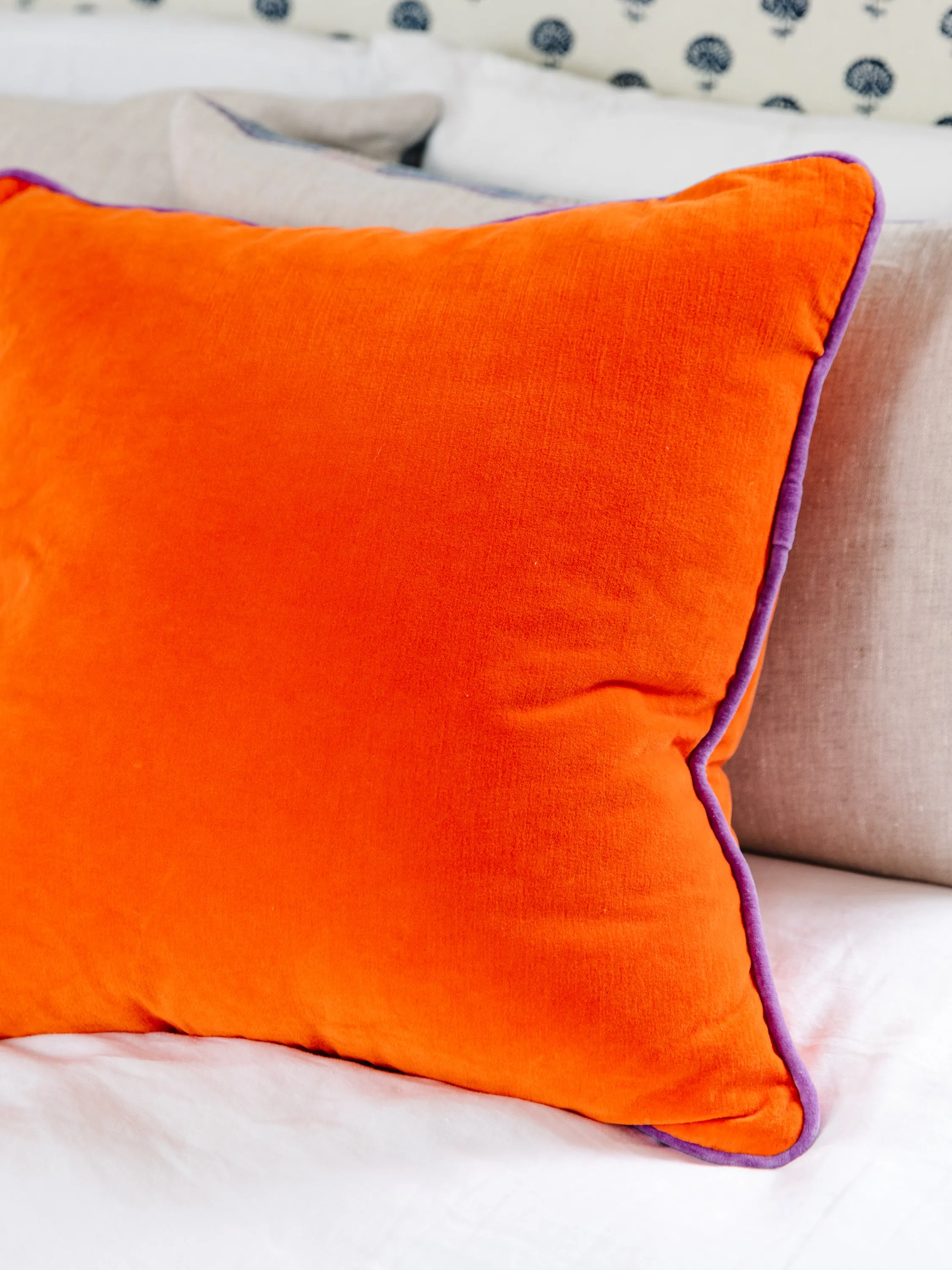 Charliss Velvet Pillow - Orange   Lilac