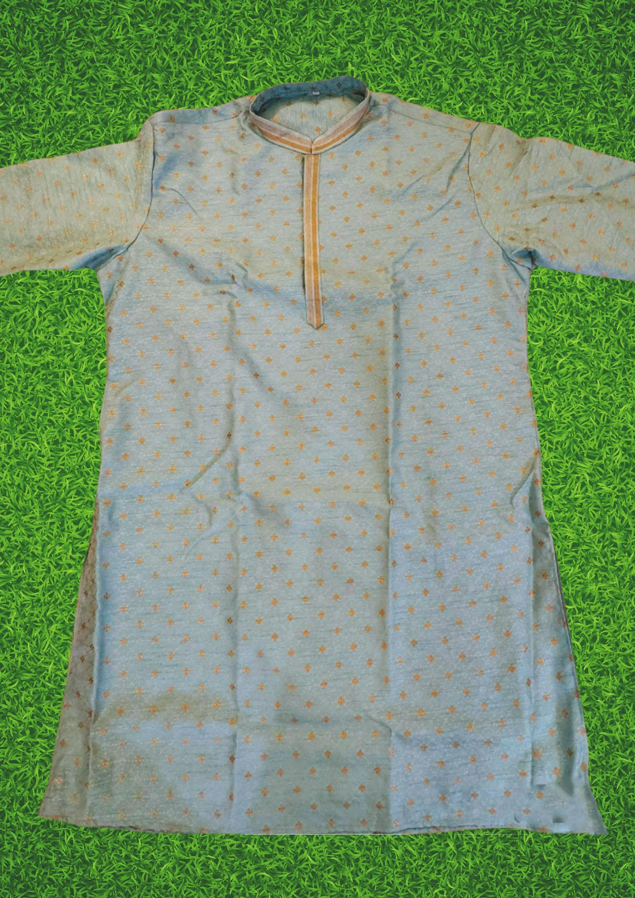 Charming Sky Blue Colored Art Silk Kurta With Gold Threaded Work For Men