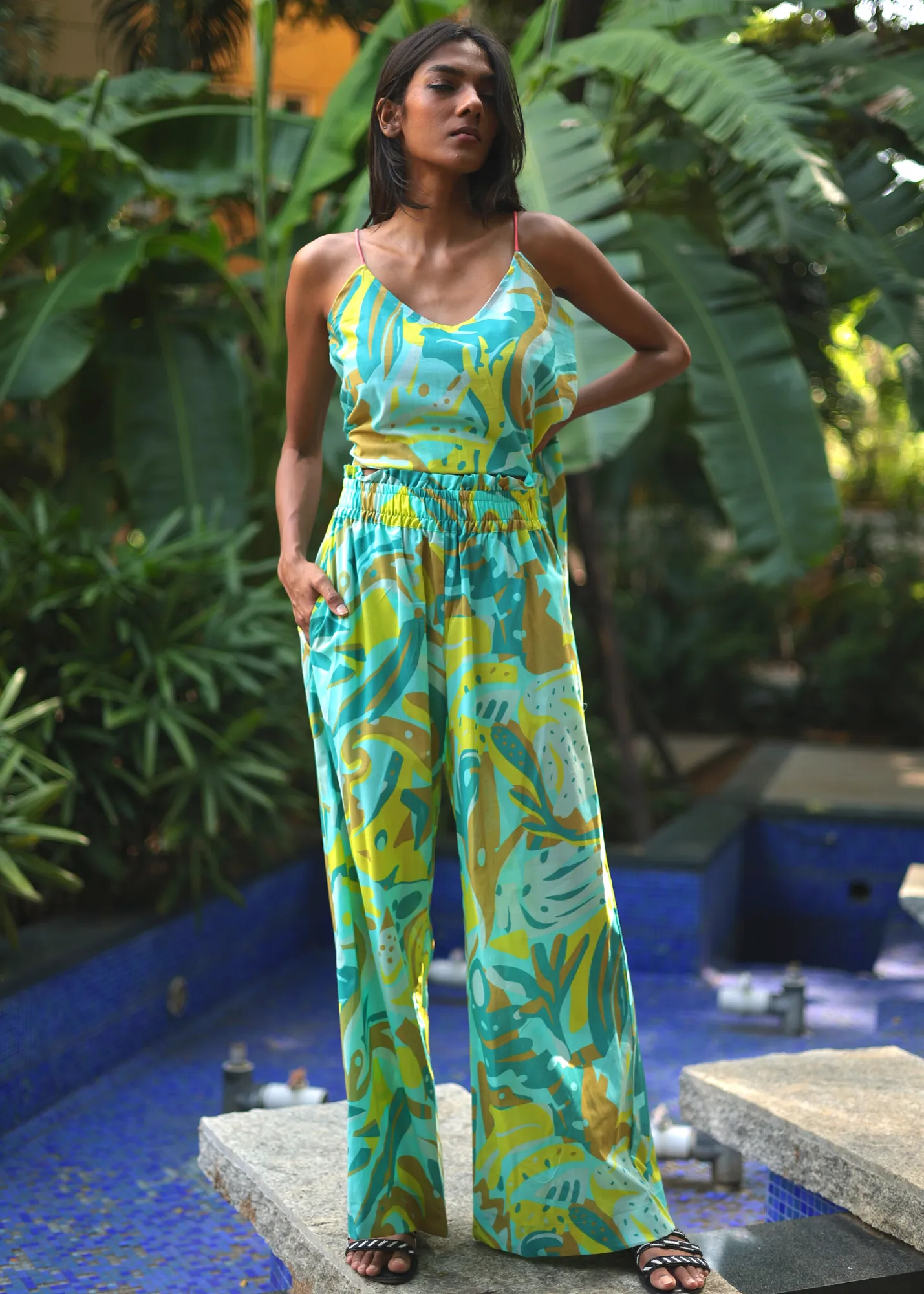 Chhaya Wide Leg Pant - Blue Poseidon