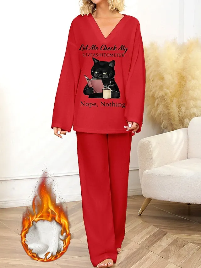 Cozy Cat Printed Pajama Sets for Women