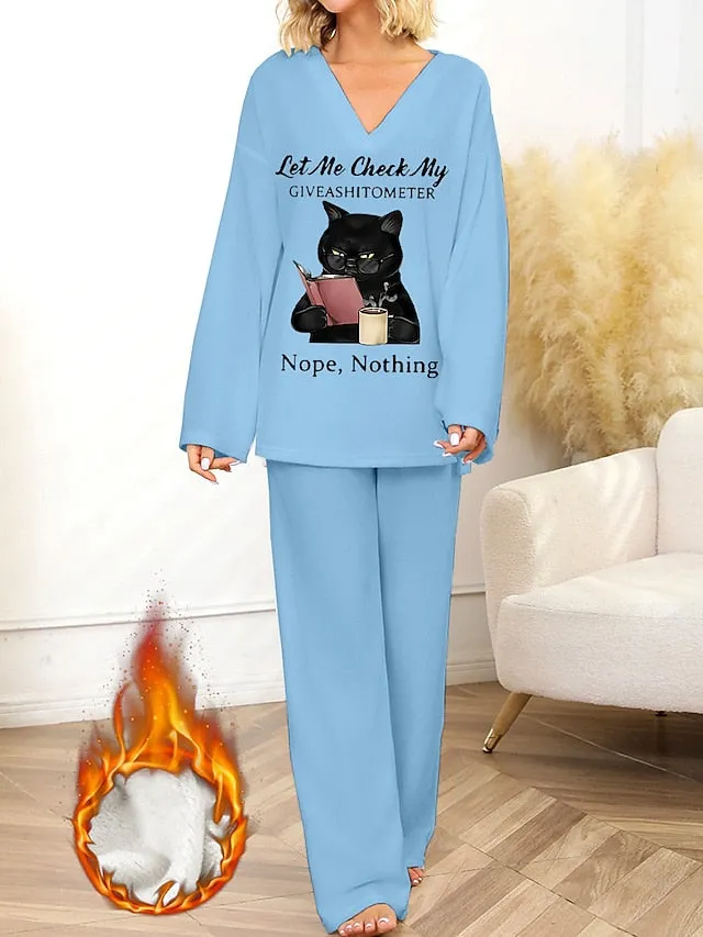 Cozy Cat Printed Pajama Sets for Women