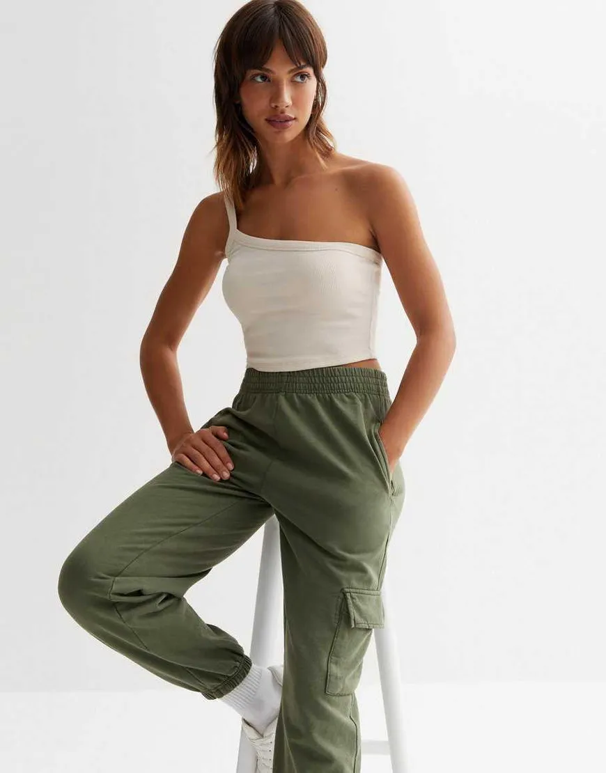 Cuffed Cargo Joggers-Khaki Green