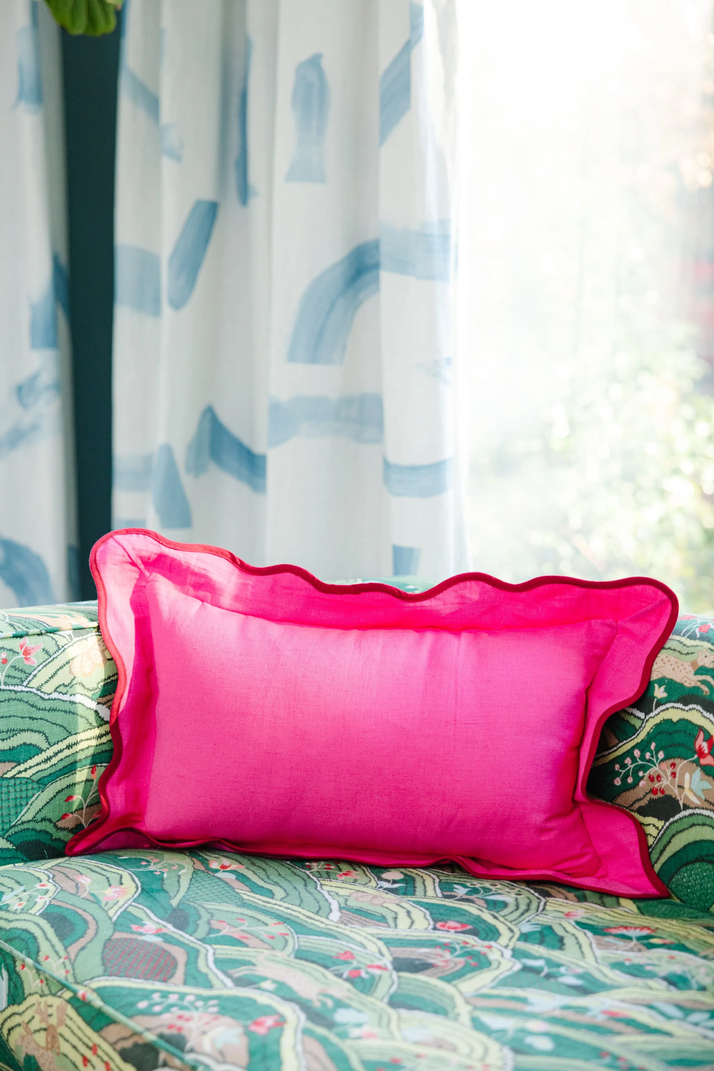 Darcy Linen Lumbar Pillow - Neon Pink   Wine