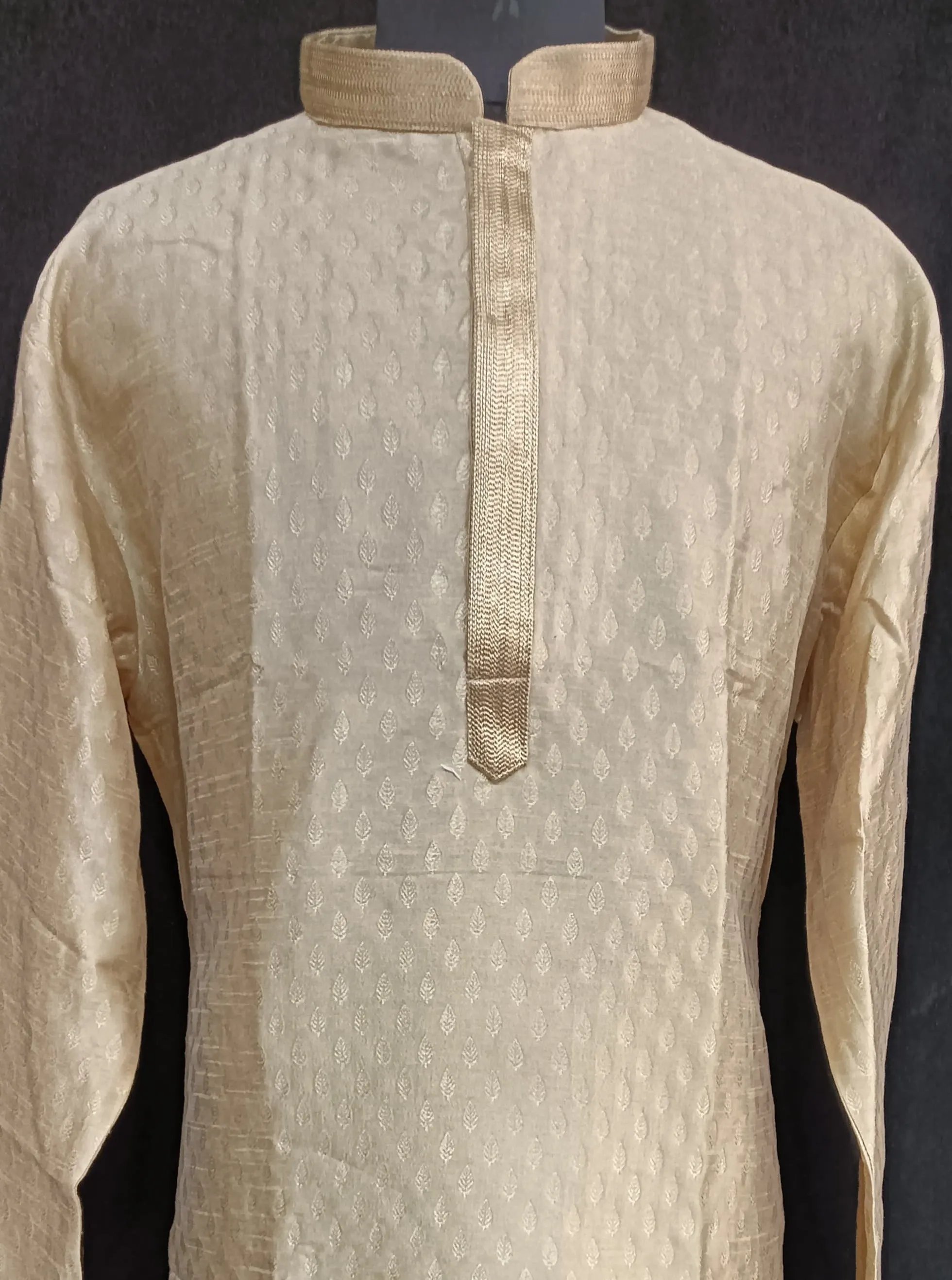 Dazzling Gold Color Brocade Kurta Pajama Set With Linning For Men