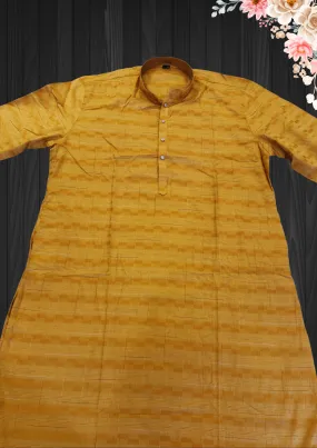 Dazzling Mustard Brown Self Design Checked Pattern Kurta For Men