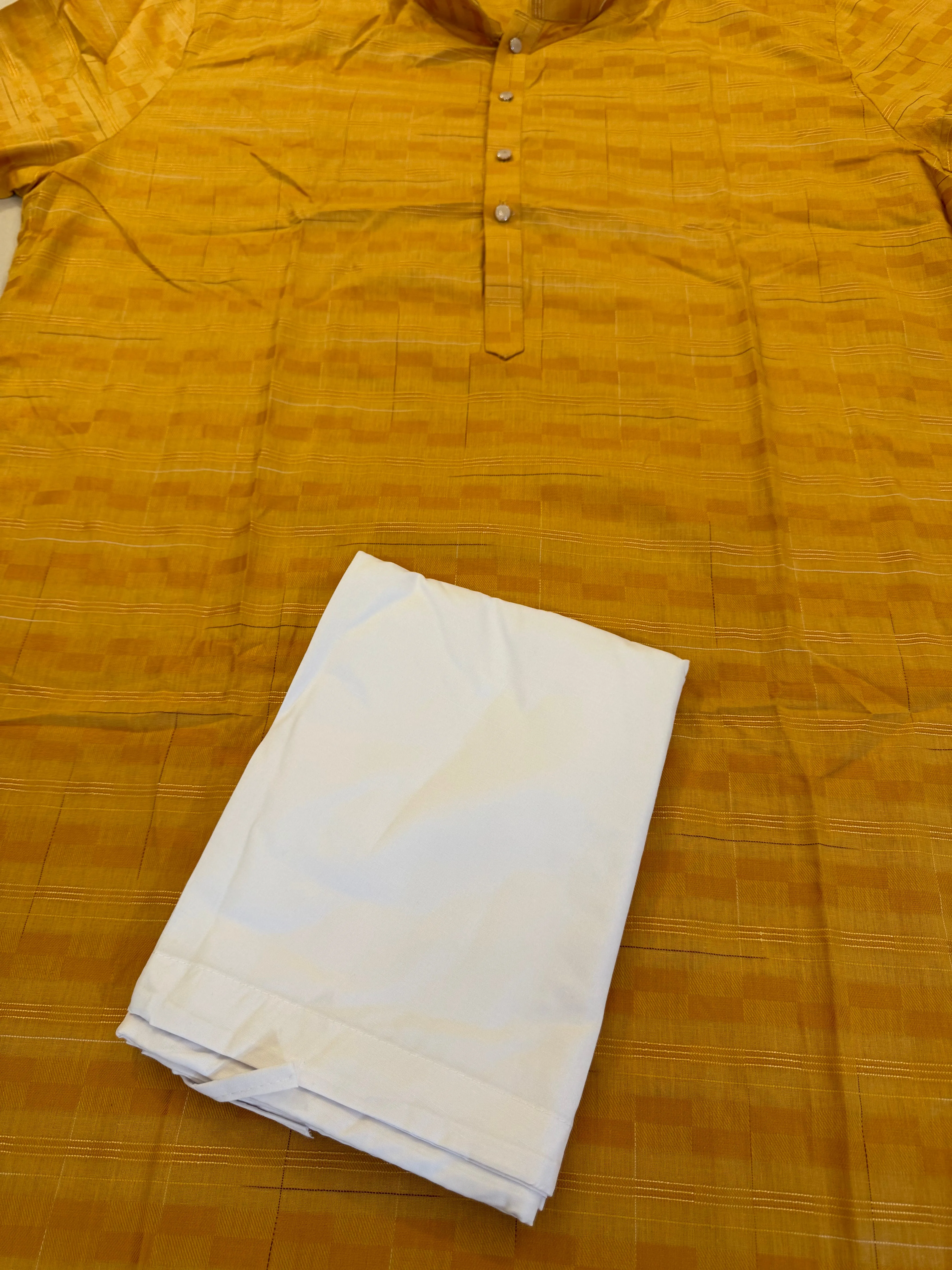 Dazzling Mustard Brown Self Design Checked Pattern Kurta For Men