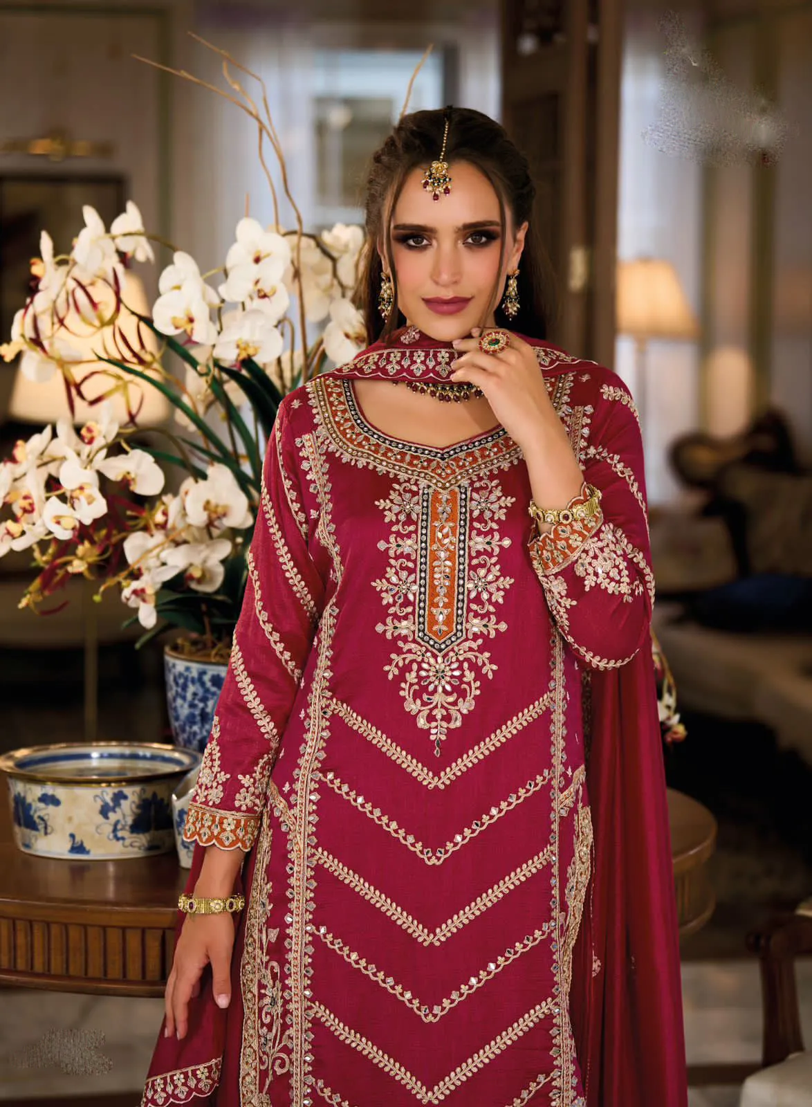 Dazzling Pink Color Premium Silk And Embroidery Work Sharara Suits With Dupatta For Women