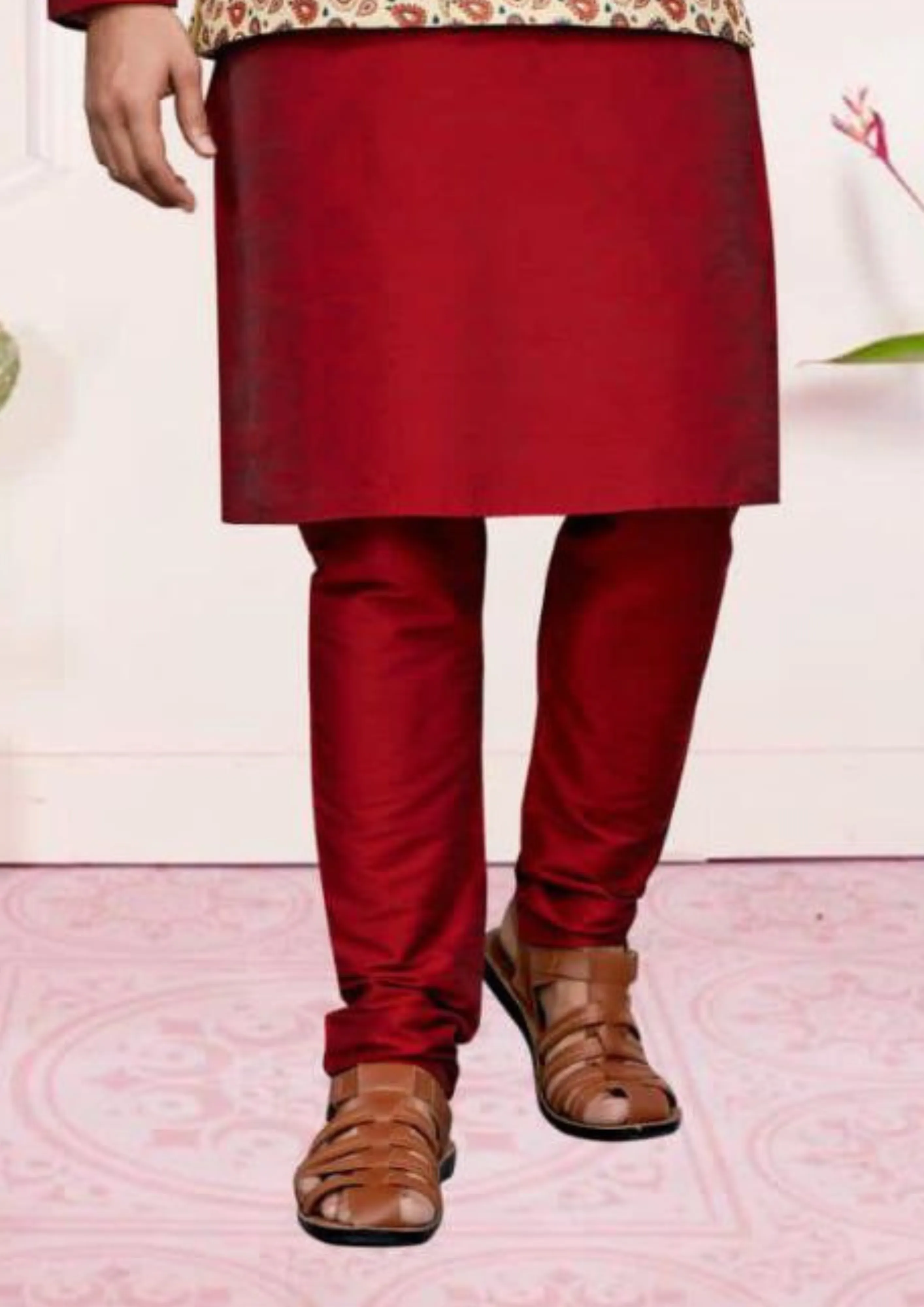 Elegant Maroon Color Digital Print Work With Silk Kurta And Pajama With Jacket