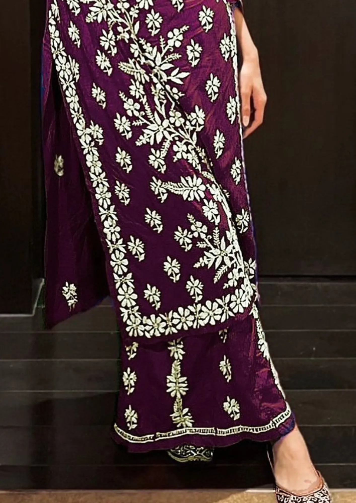 Elegant Violet Color Embroidery Work With Heavy Rayon Kurti With Palazzo Suits For Women