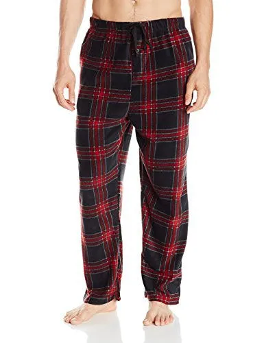 ESSENTIALS BY SEVEN APPAREL MEN'S LONG SLEEVE PAJAMA SET WITH FLEECE BOTTOM, BLACK/RED, SMALL