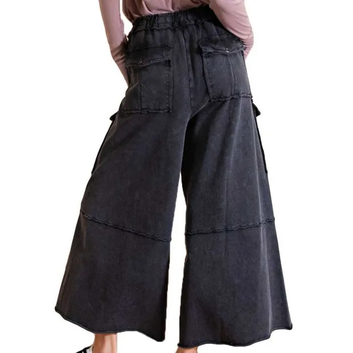 FADED BLACK WIDE LEG PANTS