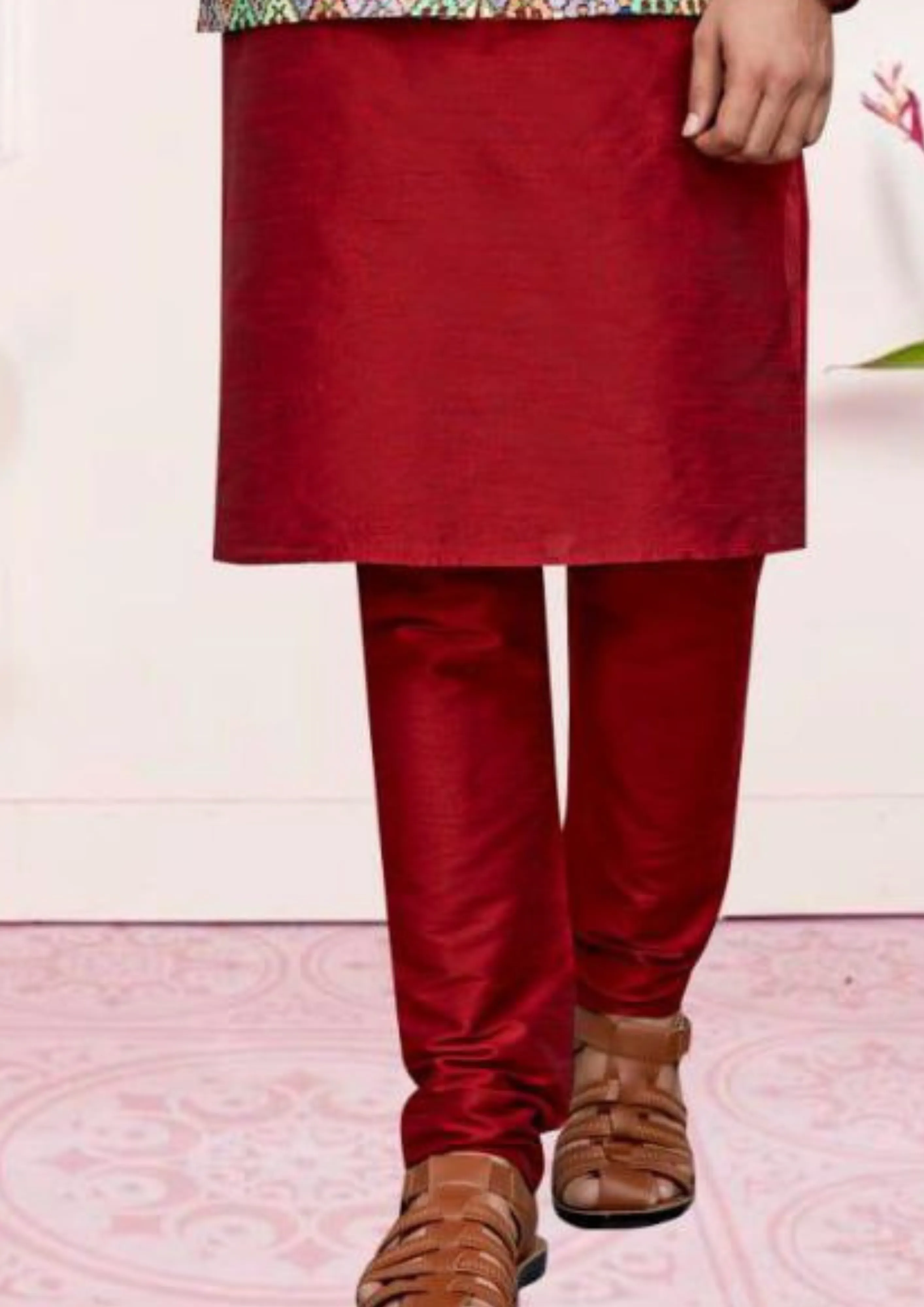 Fanciable Maroon Color Digital Print Work With Silk Kurta And Pajama With Cotton Jacket