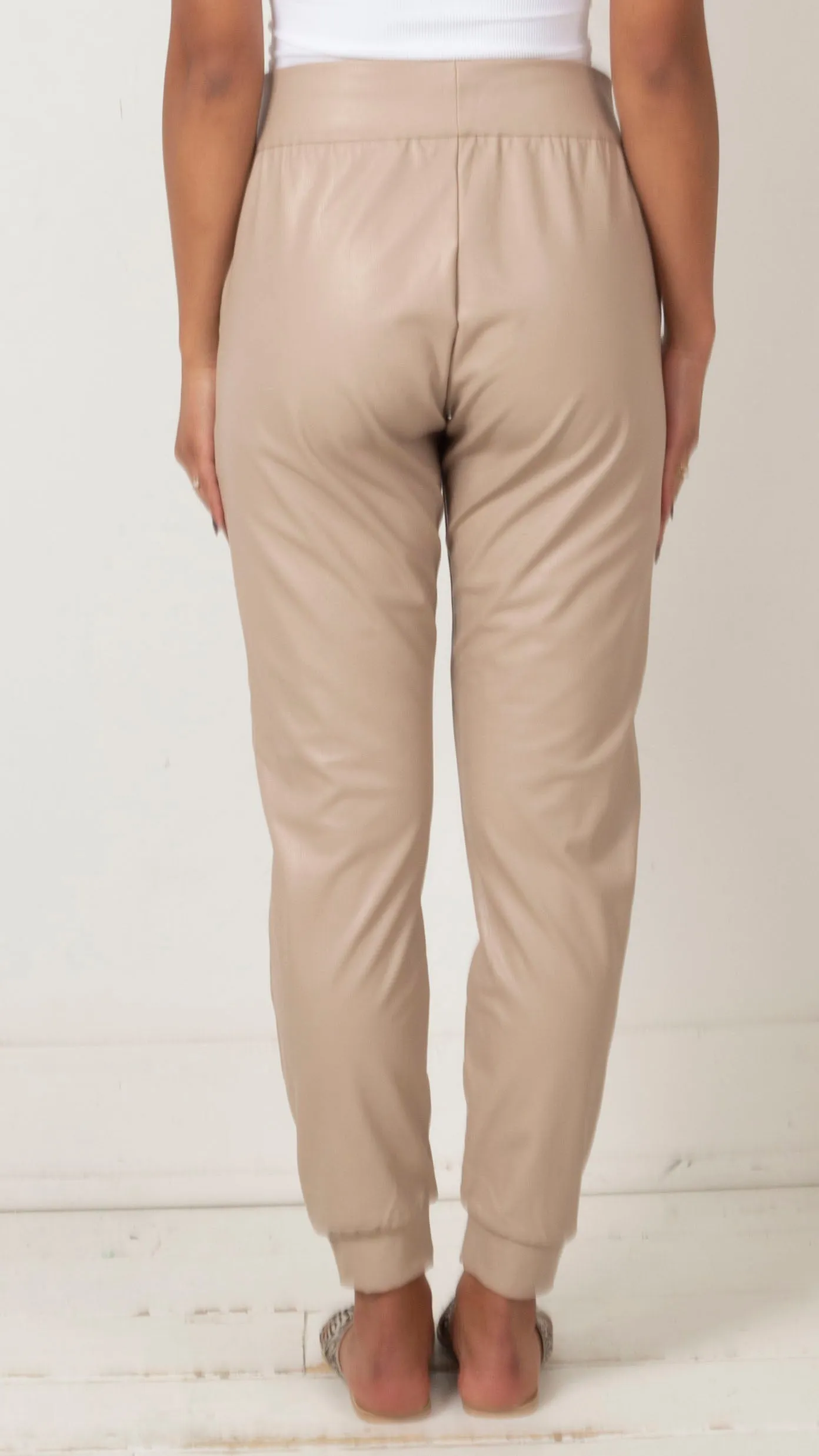 Faux Leather Jogger - Sand