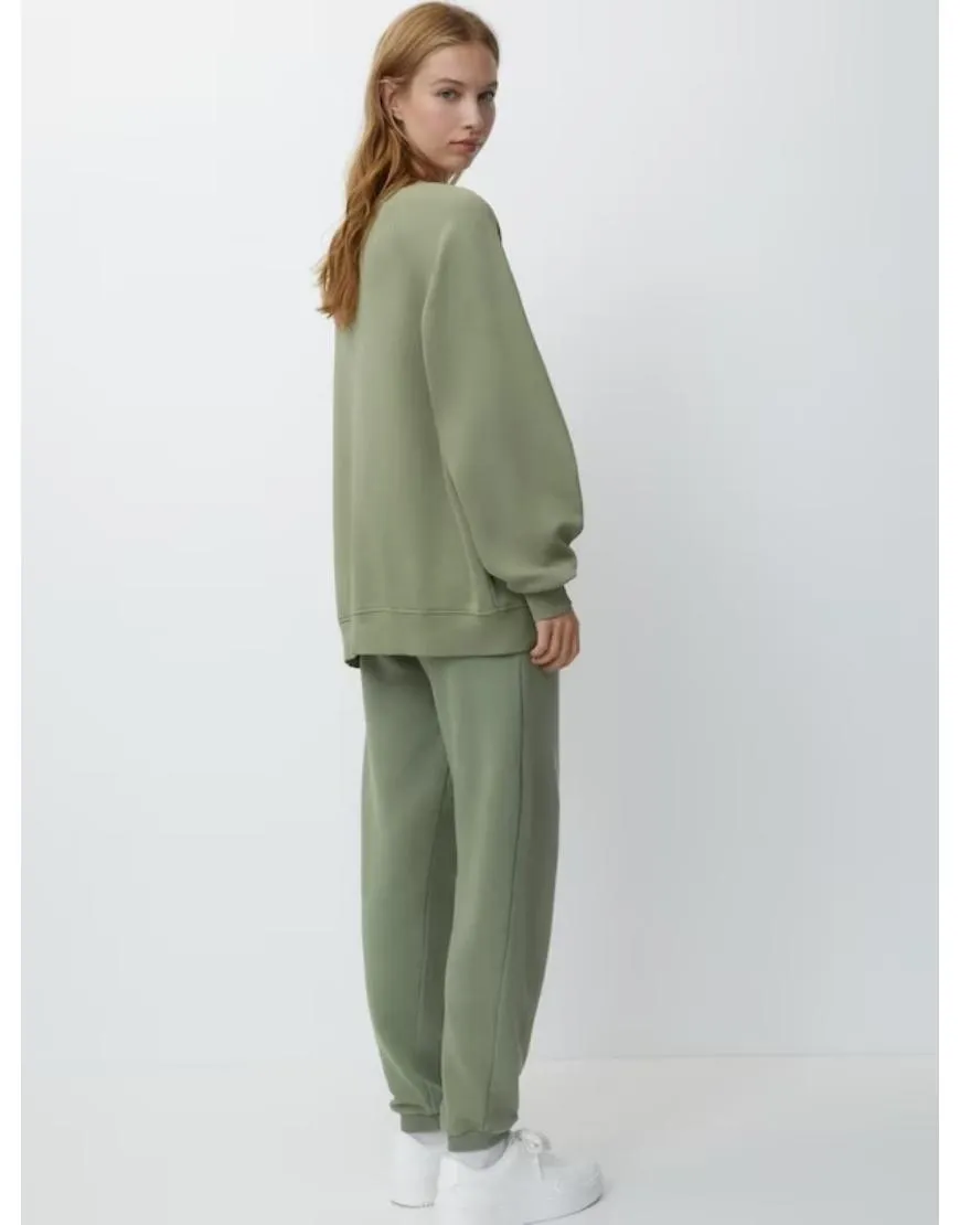 Fleece Jogger Trousers-Khaki Green